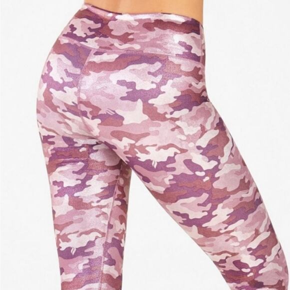 Fabletics Define Mid-Rise PowerHold Legging Pink Shine Camo Shimmer Small Active - Picture 12 of 13